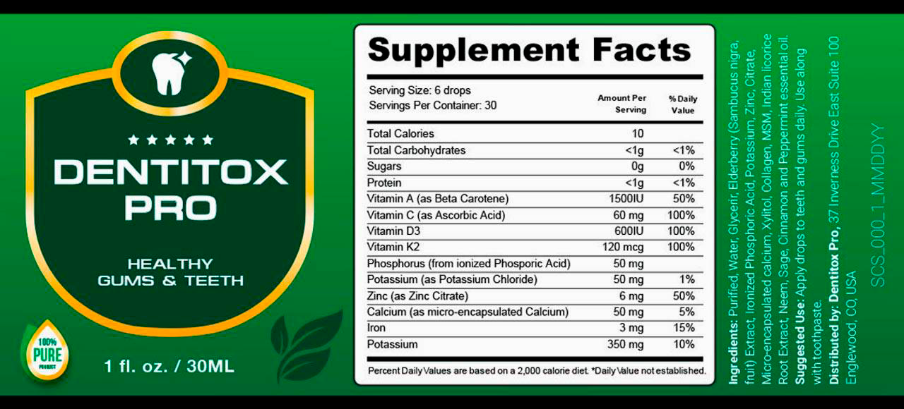 Dentitox Pro Supplement Facts